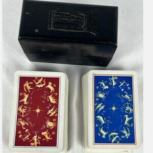 Vtg 1958 Kem Zodiac Plastic Playing Cards Red Blue 2 Decks Astrology Complete